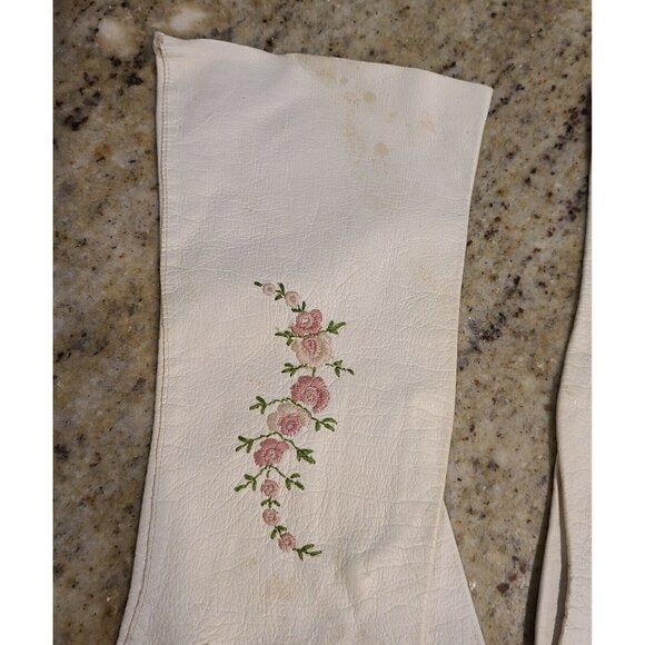 Vintage Size S White Leather 10" Gloves Pink Rose Flower Climbing Vine Garden - Picture 4 of 13